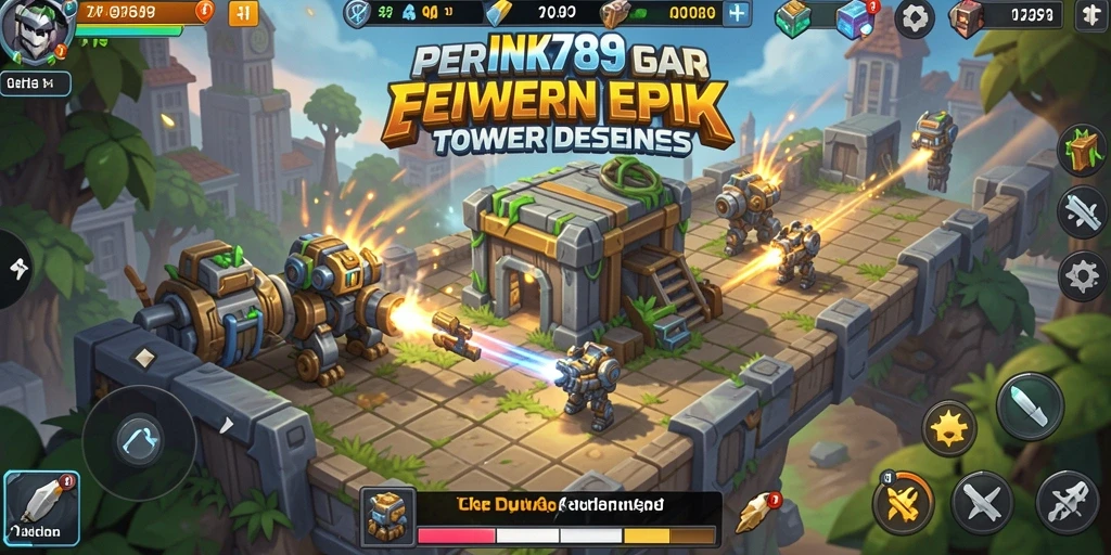 Tampilan gameplay menakjubkan dalam INK789 menunjukkan aksi Tower Defense yang seru.