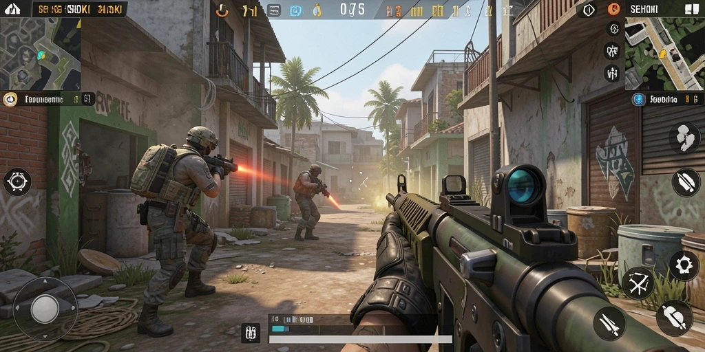 Screenshot gameplay SEHOKI menampilkan aksi tembak-menembak yang seru.
