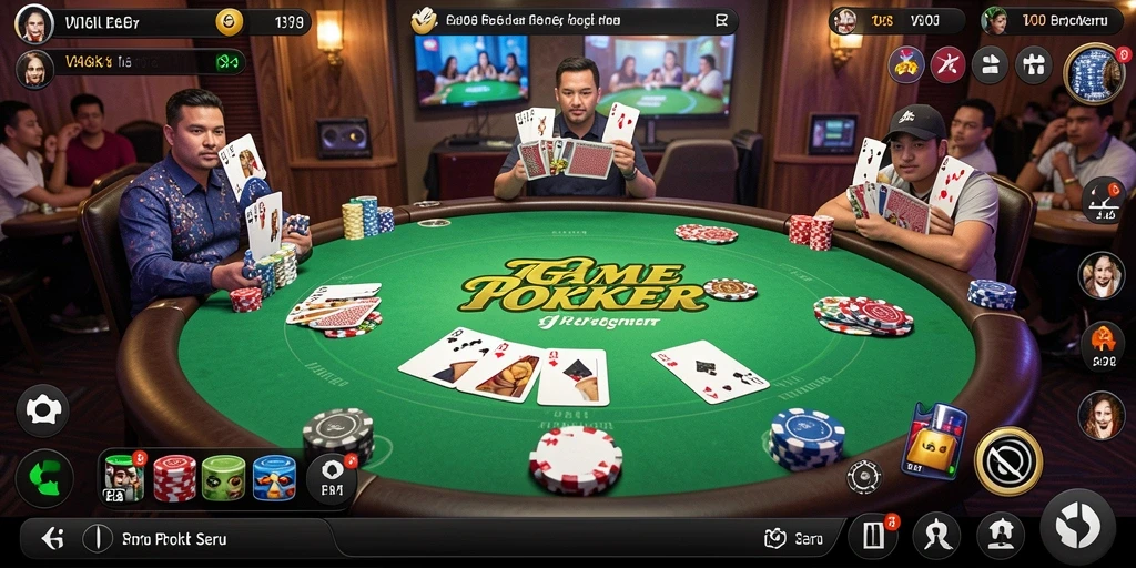 Tampilan gameplay Poker yang menarik dan seru di V98.