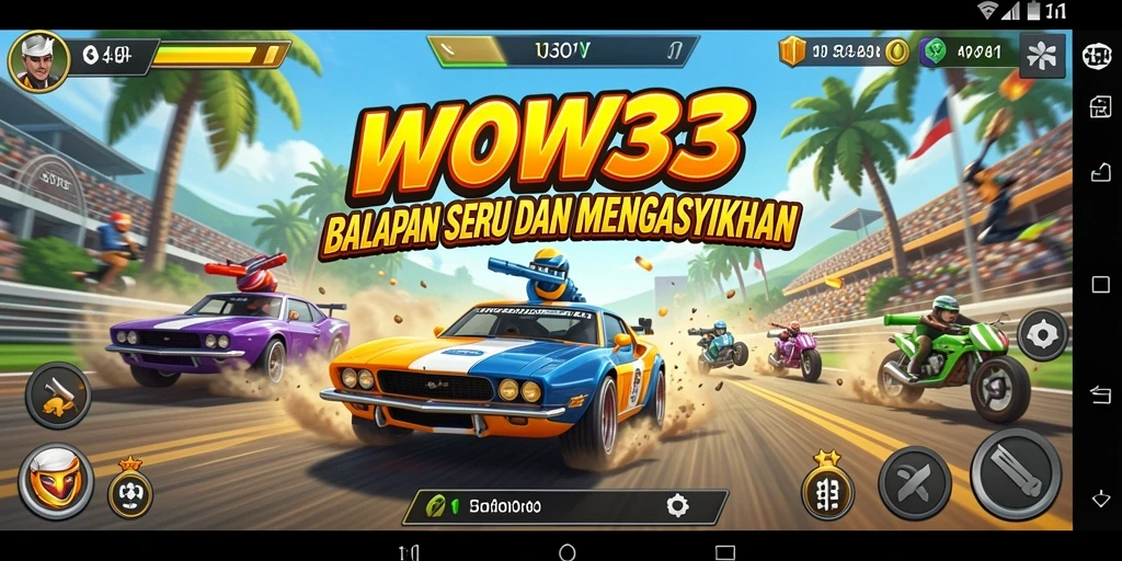 Gameplay WOW33 dengan adrenalin tinggi di lintasan balap.